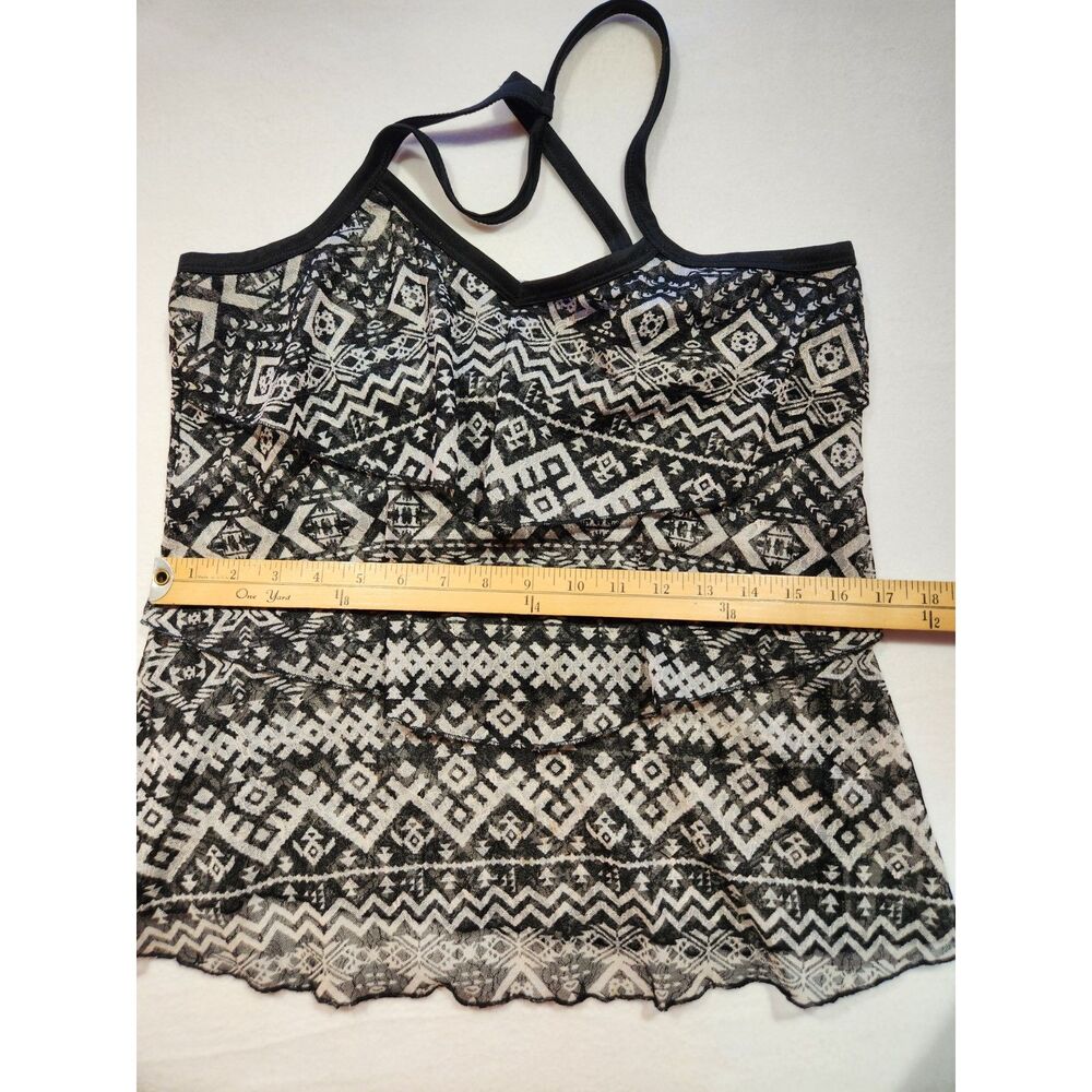 Womens Tank Top Size S Black Sheer Layered Tribal Boho Geometric Festival - Picture 7 of 9
